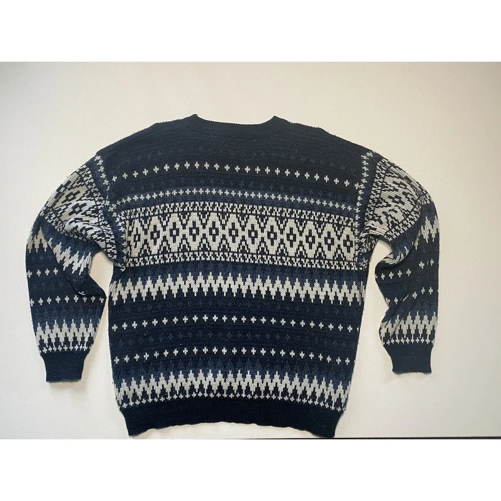 VTG Sears The Mens Store Fair Isle Crew Neck Sweater XL Blue Acrylic Pullover